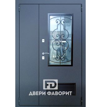 стальная двустворчатая дверь с решеткой для вентиляции