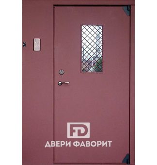 Дверь с домофоном в подъезд (стекло + решетка)