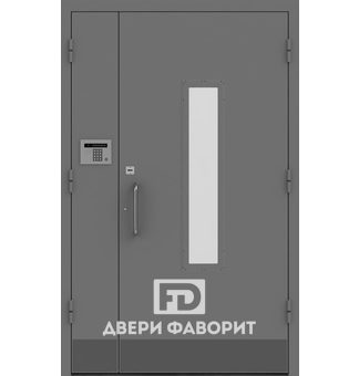 Двустворчатая дверь в подъезд с домофоном и стеклом