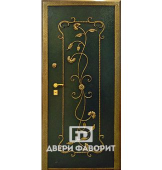 входная одностворчатая дверь с ковкой, отделка порошок и МДФ винорит