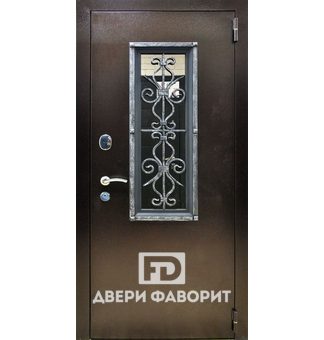 металлическая дверь со стеклом и ковкой для загородного дома